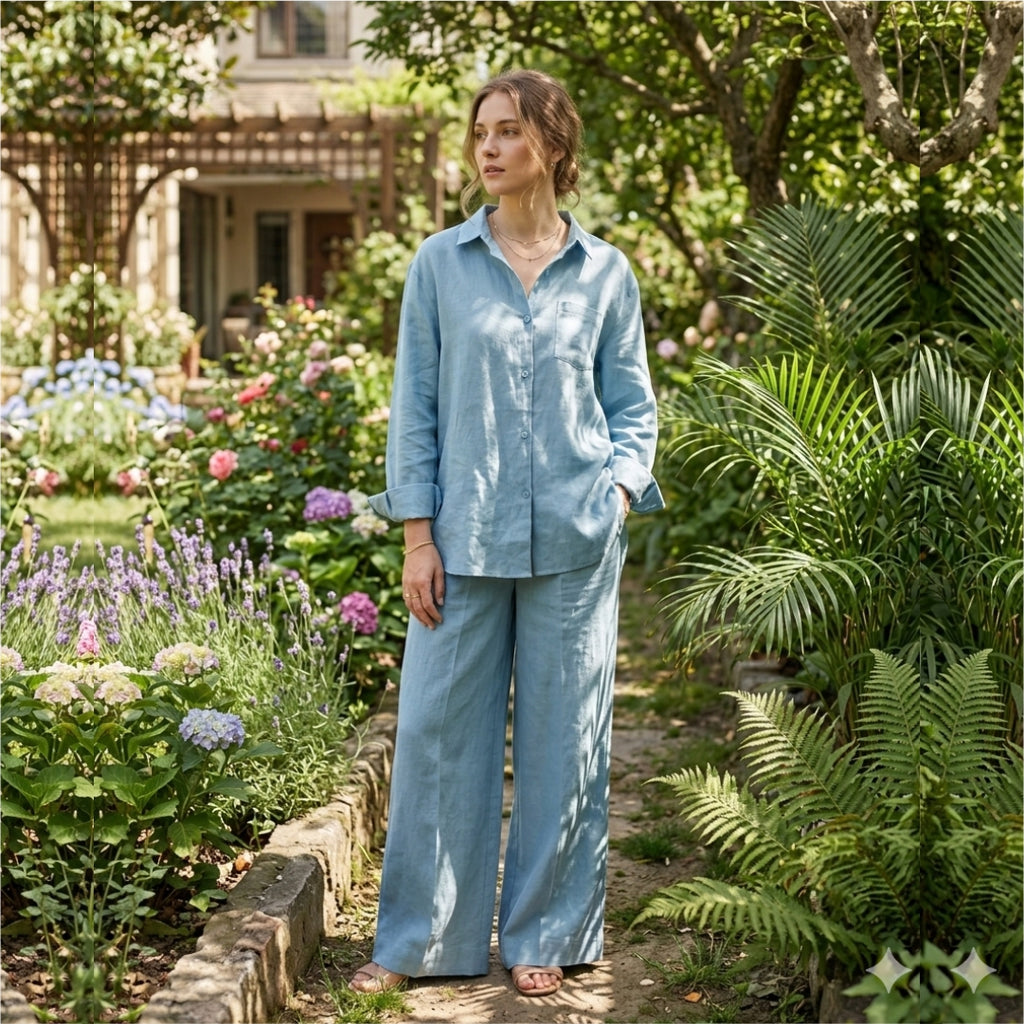 Sky Blue Button Down Cord Set 2-Piece