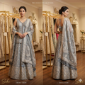 Silver Sage Embroidered Lehenga-Choli Set    3-Piece