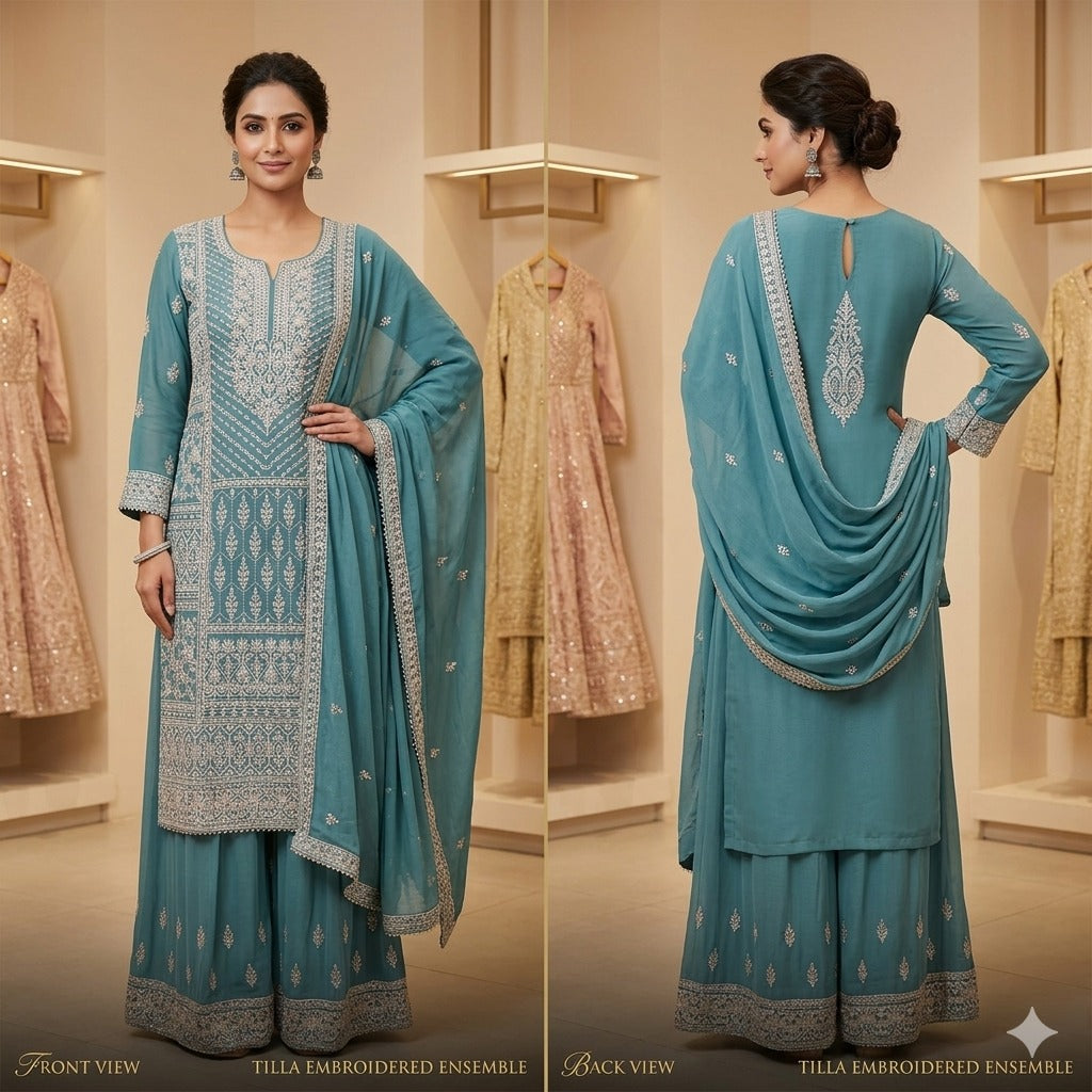 Embrioded Shirt with Sharra & dupatta 3-piece